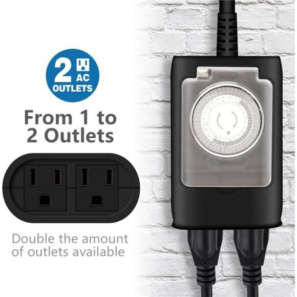 Outdoor Light Timer Outlet, 24 Hour Mechanical Timer Switch, Heavy Duty - Picture 2 of 7